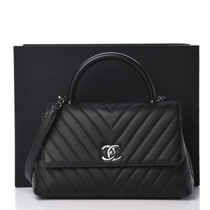 Chanel Caviar Chevron Quilted Small Coco Handle Flap Black 10 of 10