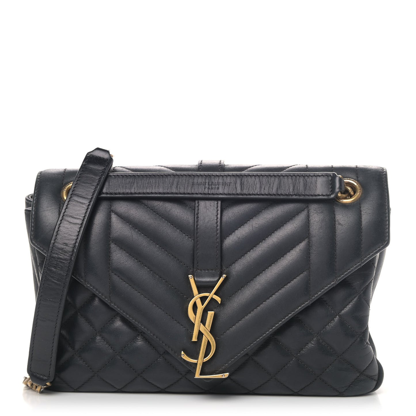 Sheepskin Tri-Quilt Monogram Medium College Bag Black