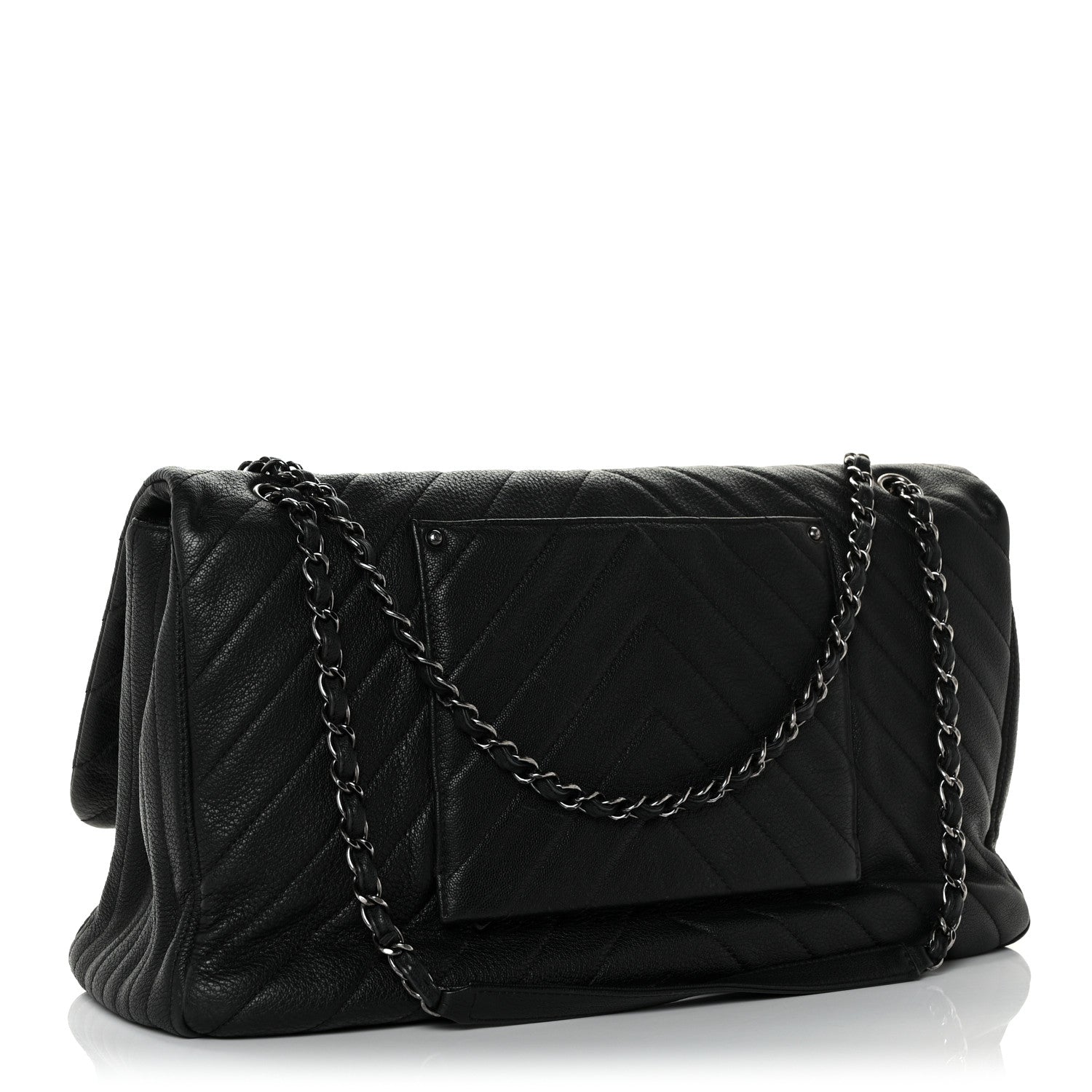 Chanel Calfskin Chevron Quilted XXL Travel Flap Bag Black 2 of 9