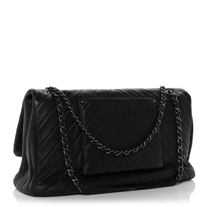 Chanel Calfskin Chevron Quilted XXL Travel Flap Bag Black 2 of 9