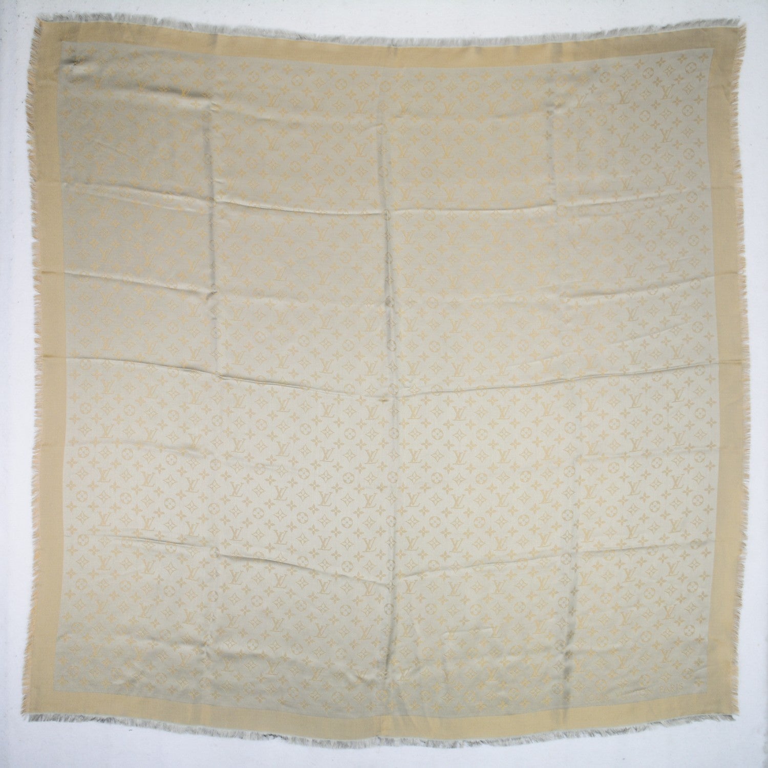 Louis Vuitton Silk Wool Monogram Shine Shawl Beige 3 of 5