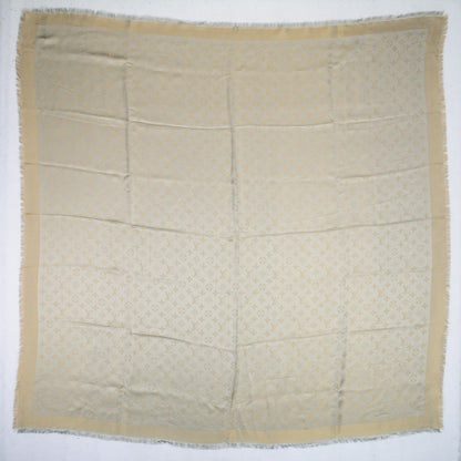 Louis Vuitton Silk Wool Monogram Shine Shawl Beige 3 of 5