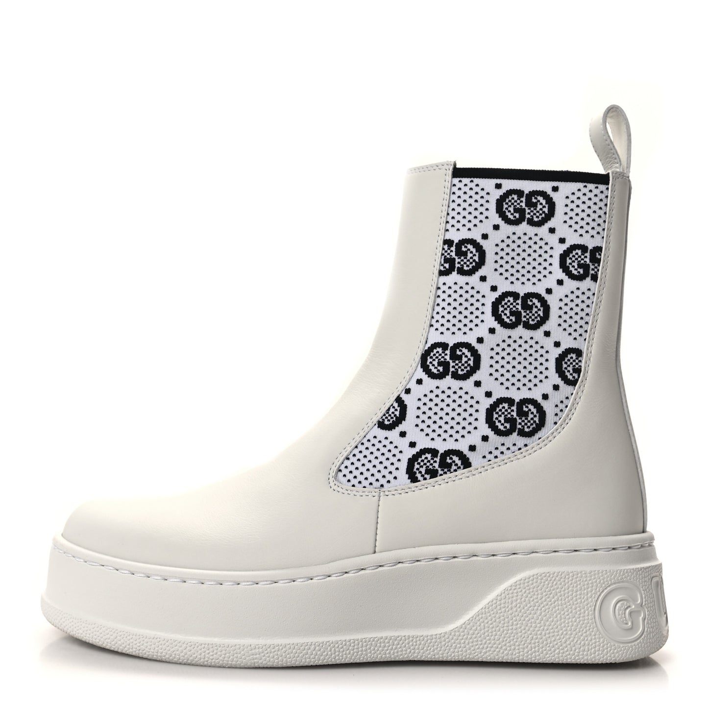 Dali Soft Calfskin Technical Jersey Knit GG Monogram Ankle Boots 35 White Great White Black