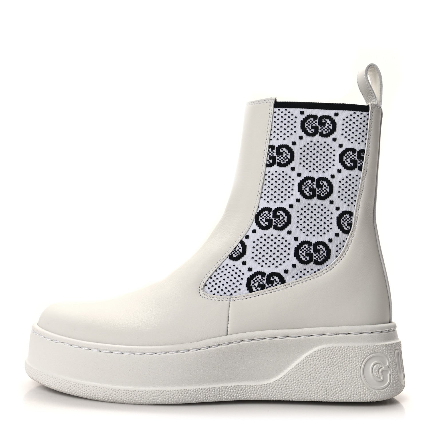 Gucci Dali Soft Calfskin Technical Jersey Knit GG Monogram Ankle Boots 35 White Great White Black 1 of 9