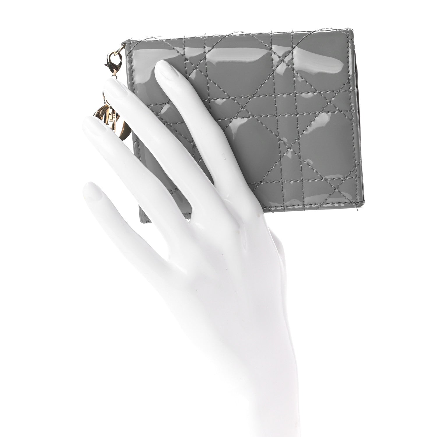 Christian Dior Patent Cannage Mini Lady Dior Wallet Gray Stone 2 of 7