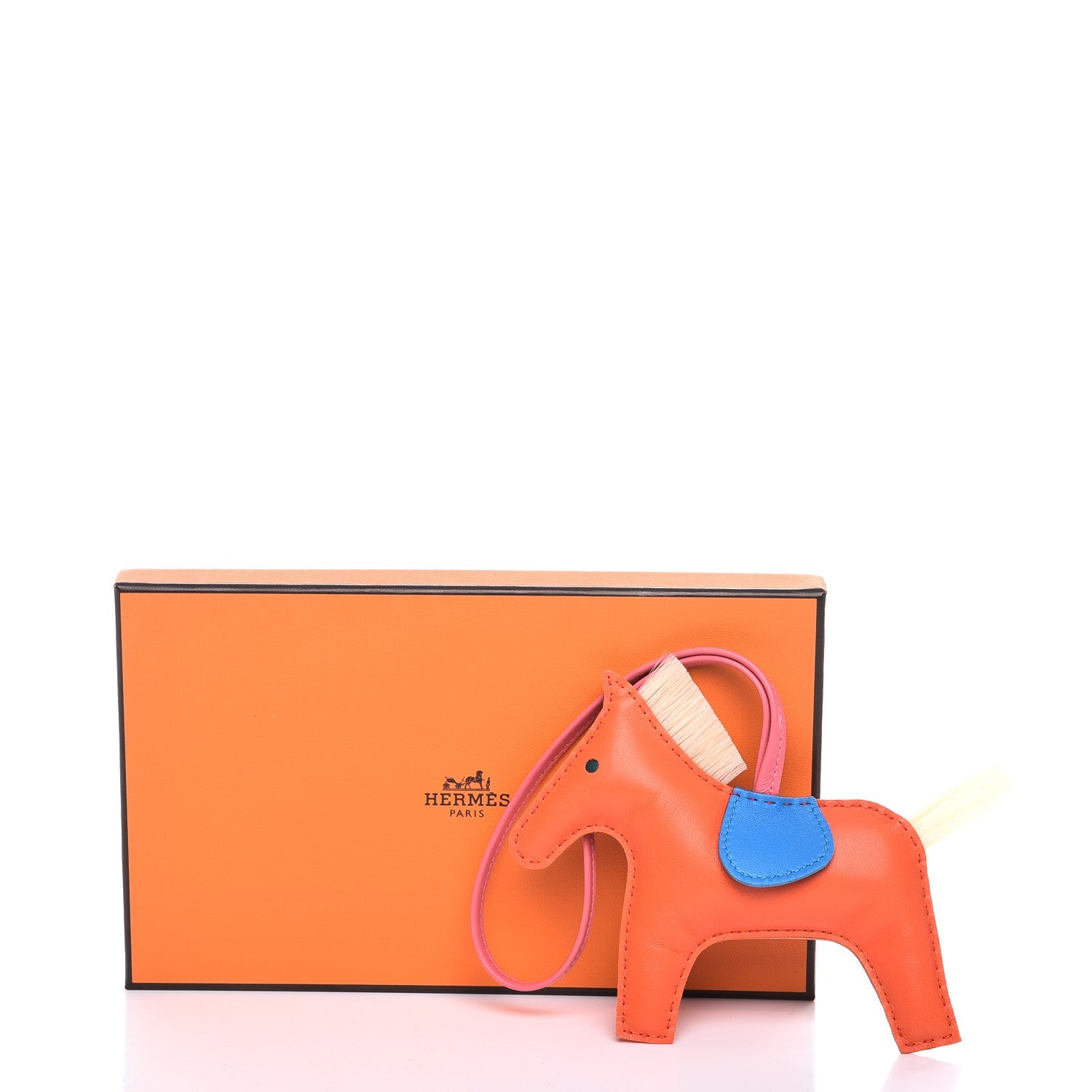 Hermes Milo Lambskin Horsehair Grigri Rodeo Horse Bag Charm MM Orange Poppy Bleu Zanzibar Azalee 4 of 4