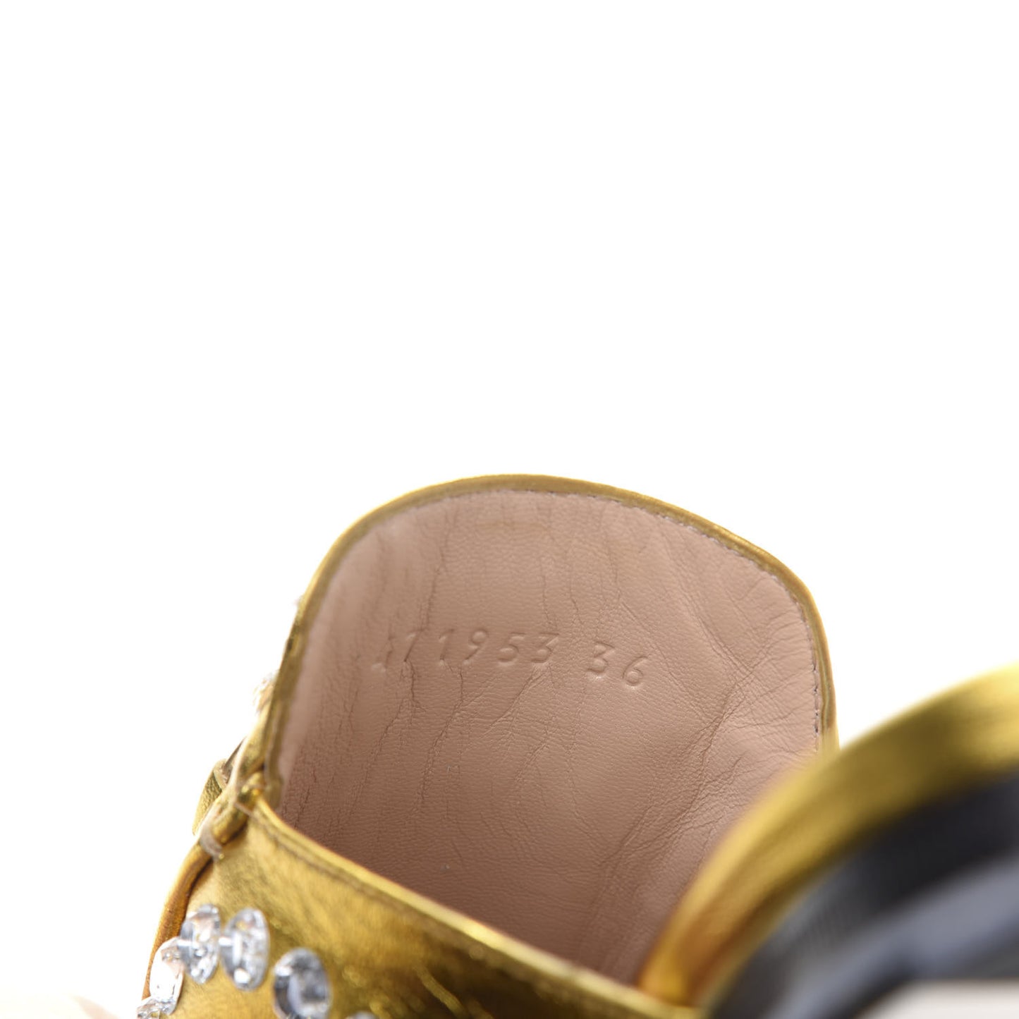 Metallic Nappa Crystal Womens Princetown Slippers 36 Gold