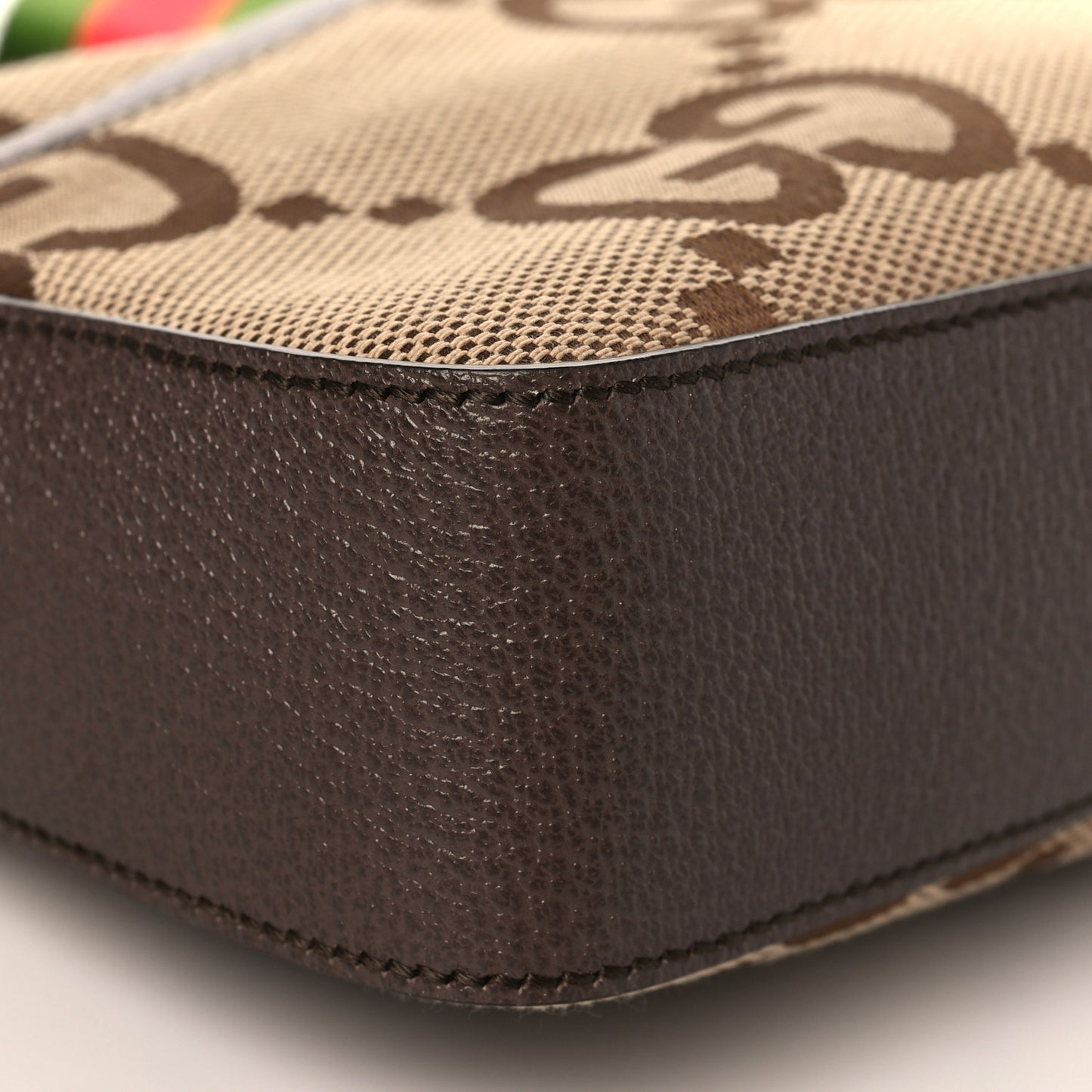 Monogram Jumbo GG Textured Dollar Calfskin Web Messenger Shoulder Bag Camel Ebony New Acero