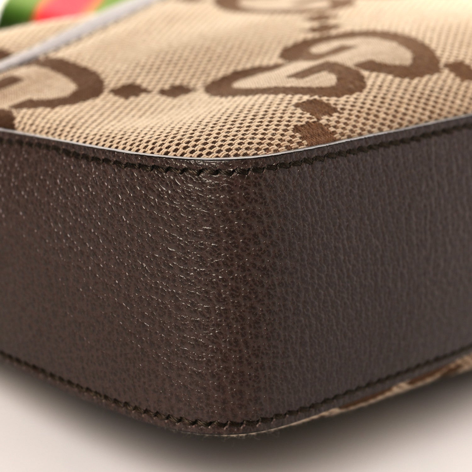 Gucci Monogram Jumbo GG Textured Dollar Calfskin Web Messenger Shoulder Bag Camel Ebony New Acero 7 of 8