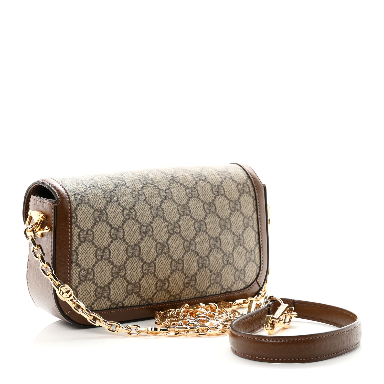 Gucci GG Supreme Monogram Small Horsebit 1955 Chain Shoulder Bag Beige Ebony Brown Sugar 3 of 10