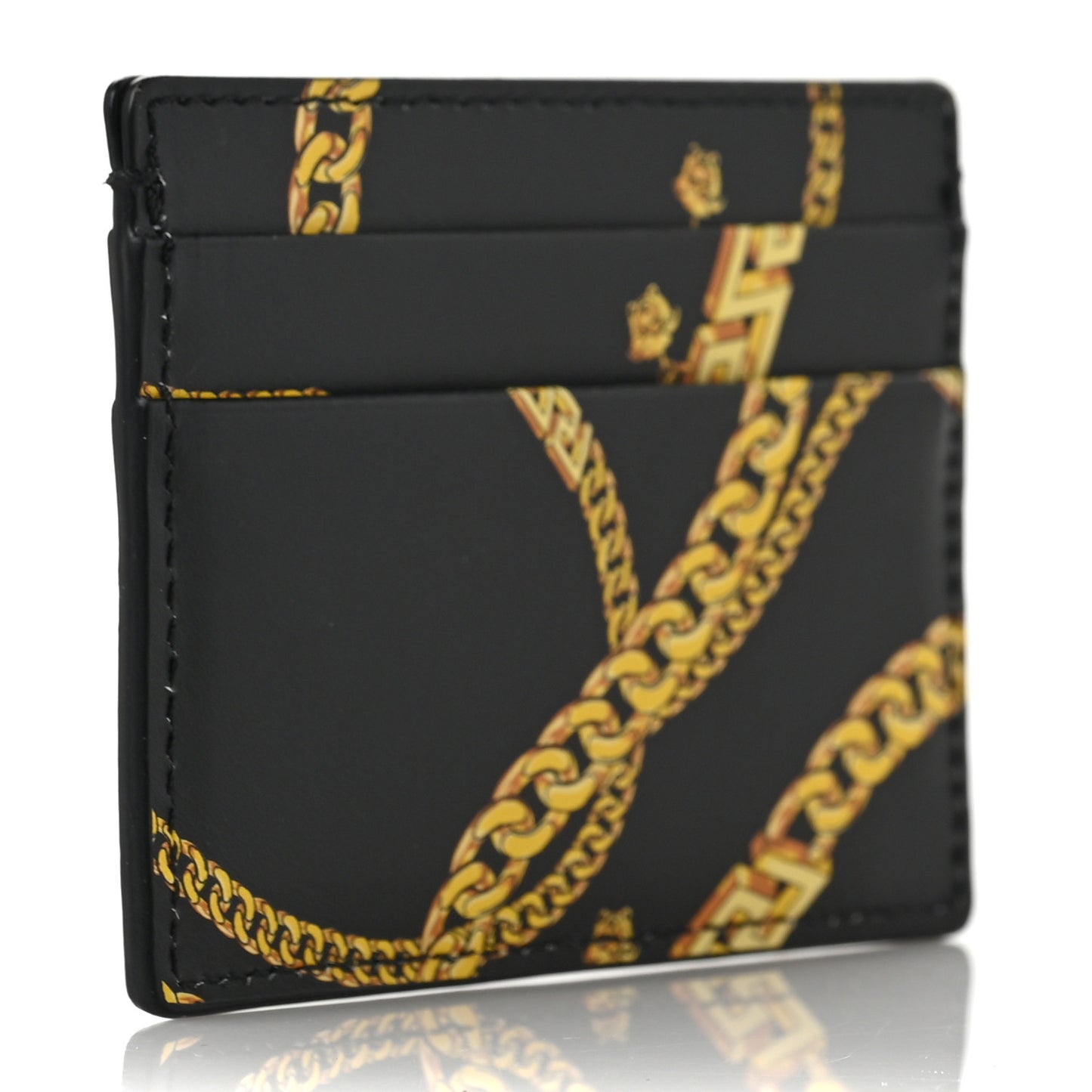 Calfskin La Medusa Chain Print Card Holder Black