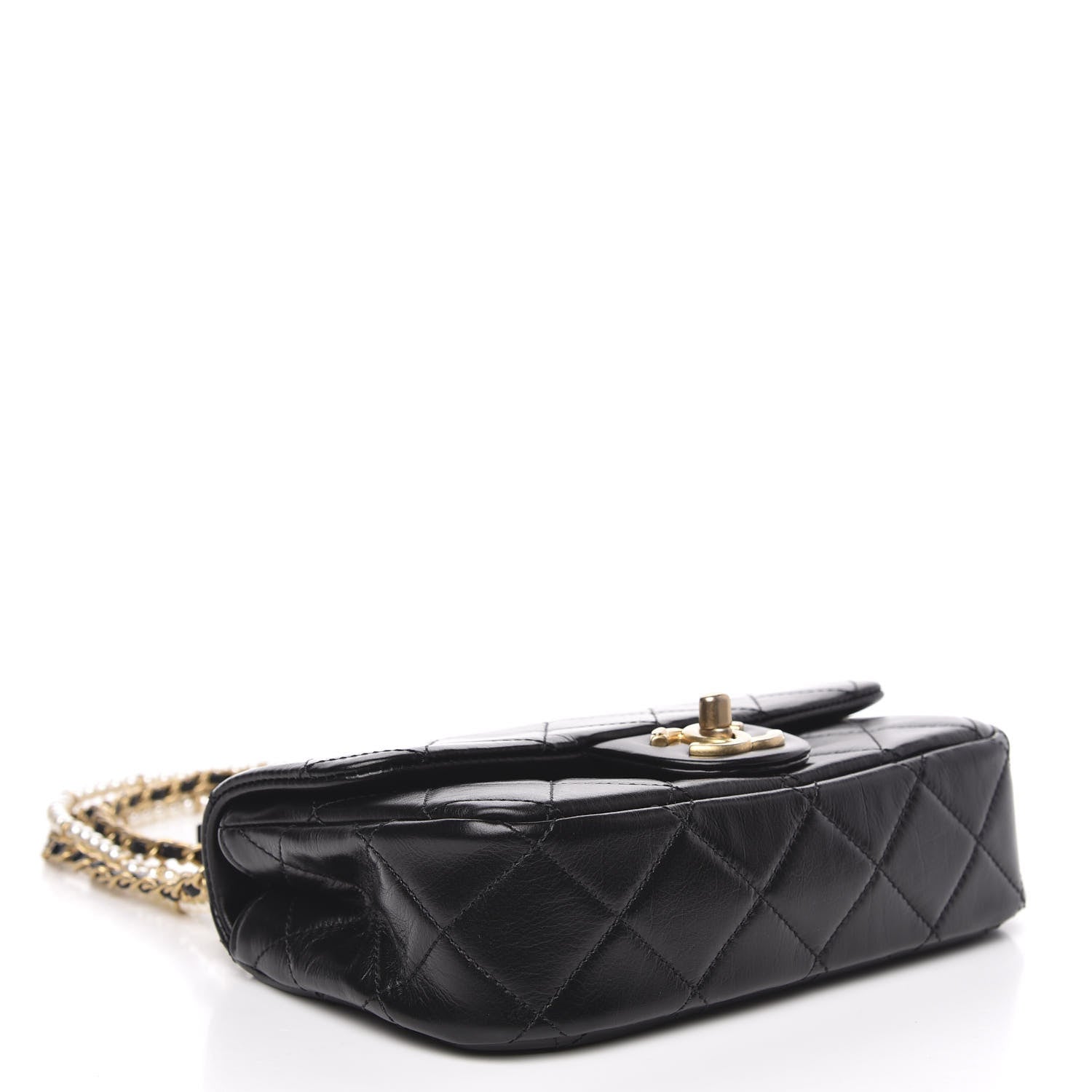 Chanel Calfskin Quilted Small Crystal Pearls Flap Bag Black 4 of 10