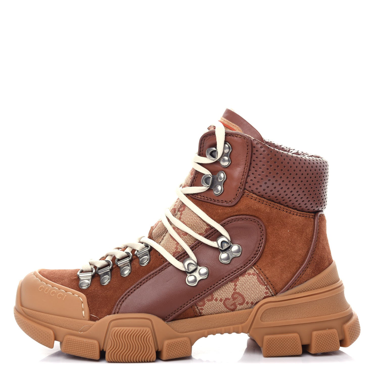 Gucci X SEGA Suede Calfskin GG Monogram Womens Flashtrek High-Top Sneakers 35.5 New Cuir Beige Ruggine 1 of 11
