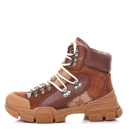 Gucci X SEGA Suede Calfskin GG Monogram Womens Flashtrek High-Top Sneakers 35.5 New Cuir Beige Ruggine 1 of 11