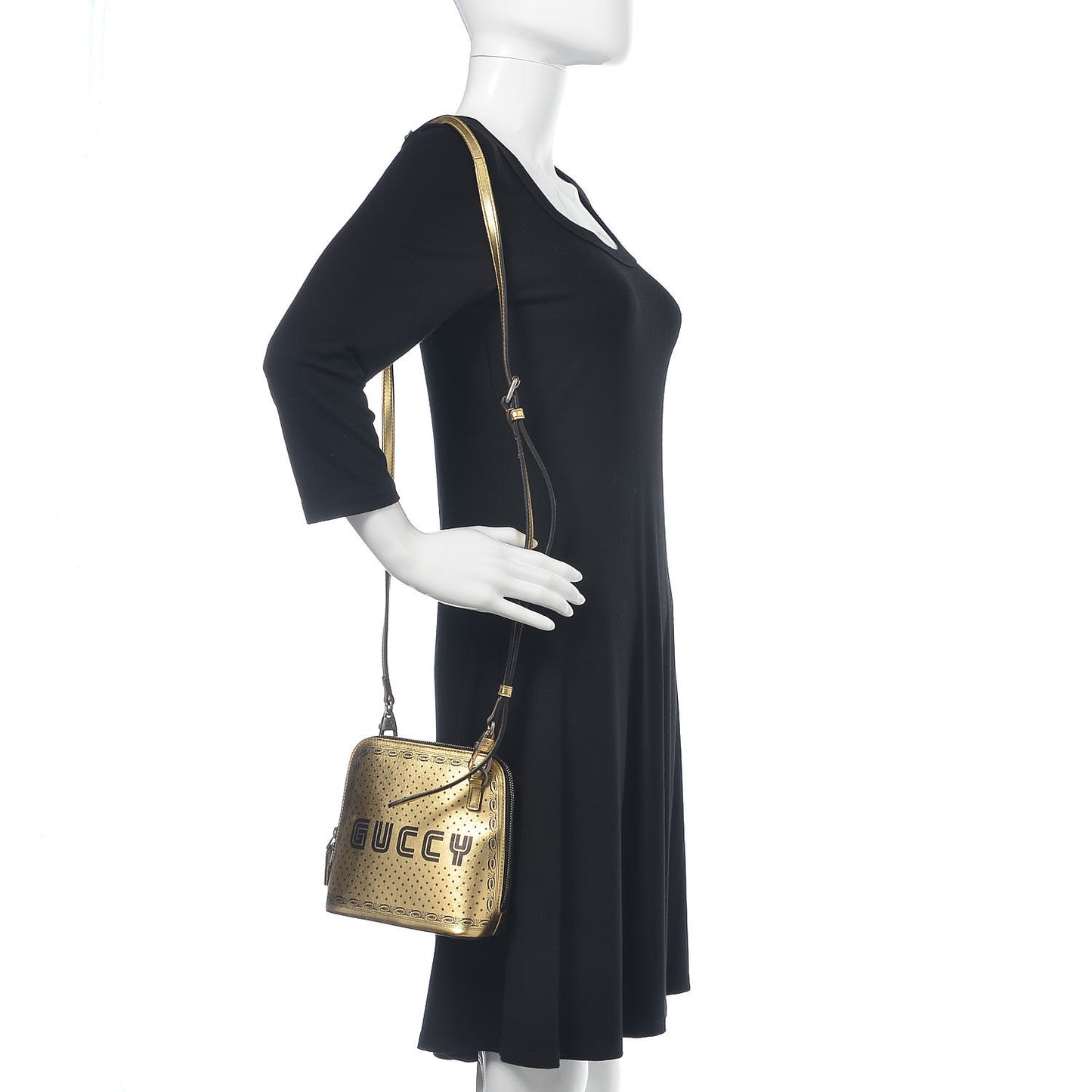 X SEGA Calfskin GUCCY Stars Mini Dome Shoulder Bag Gold