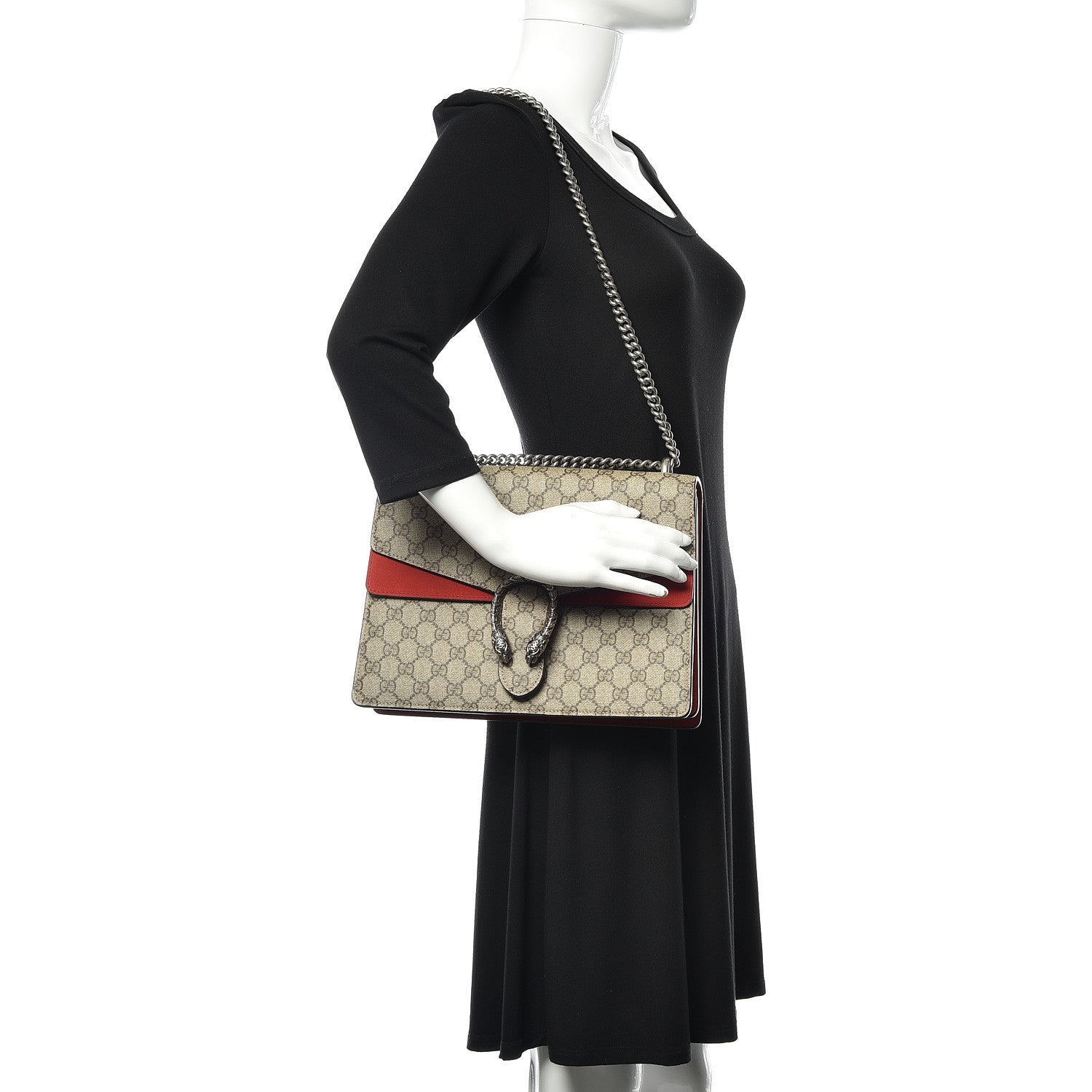 Gucci GG Supreme Monogram Suede Cudu Medium Dionysus Shoulder Bag Beige Ebony Vulcanic Red 2 of 13