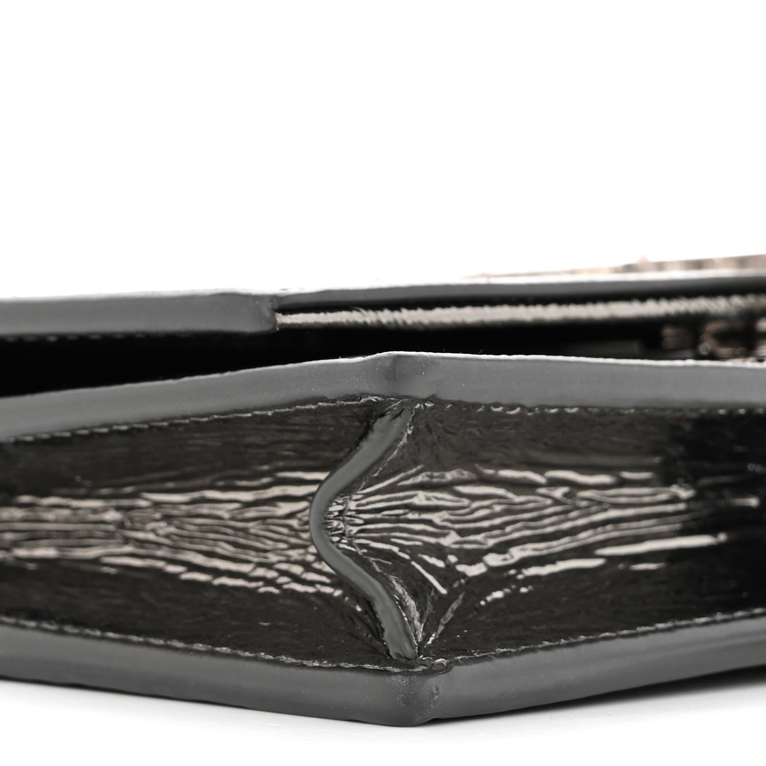 Saint Laurent Metallic Crackled Calfskin Kate Monogram Tassel Chain Wallet Antracite Black 9 of 16