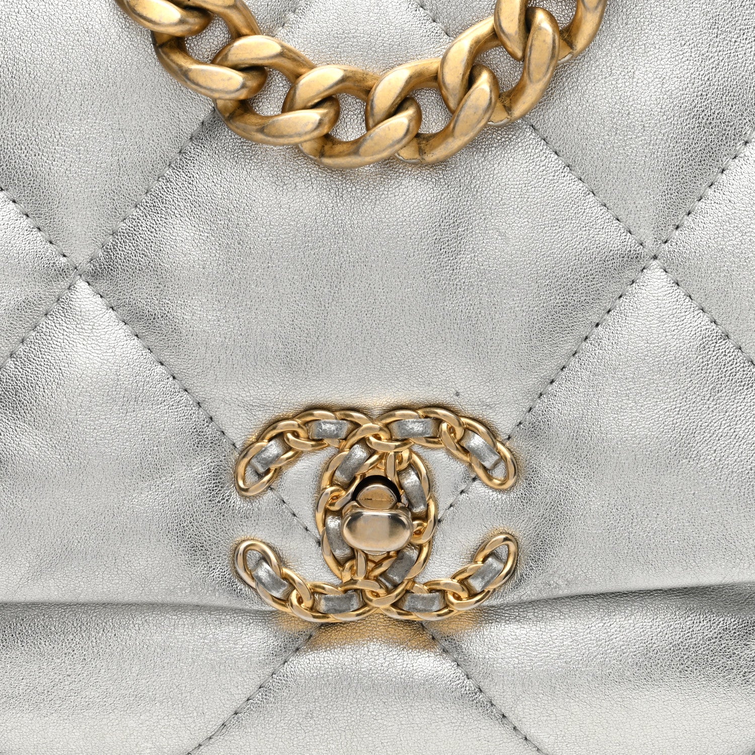 Chanel Metallic Lambskin Quilted Medium Chanel 19 Flap Silver 8 of 10