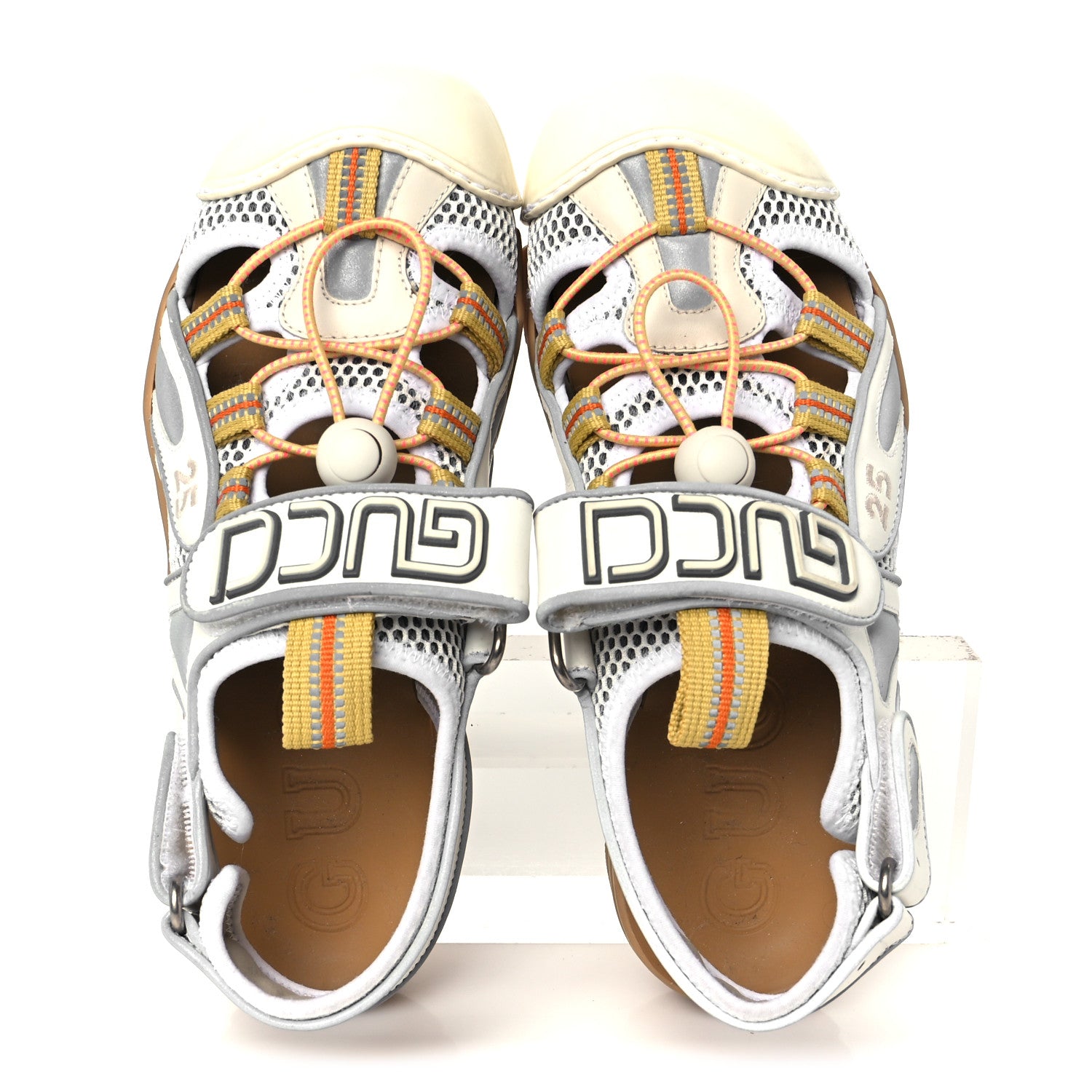 Gucci Mesh Fabric Tinsel Sport Sandals 37 White Silver 2 of 10