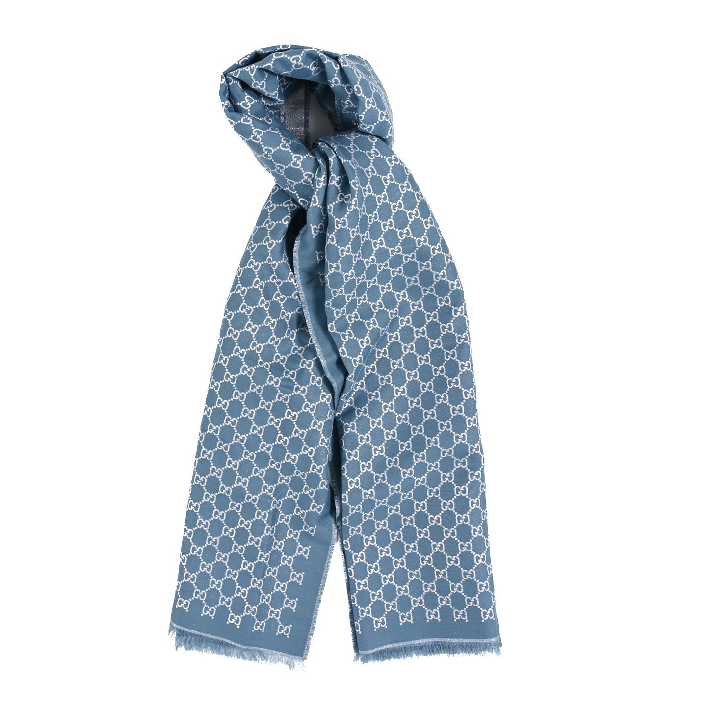 Cotton Lame GG Monogram Argentavio Fringe Scarf Periwinkle Light Grey