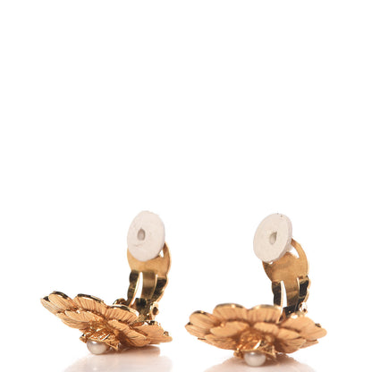 Chanel Pearl CC Flower Clip On Earrings Gold 3 of 5
