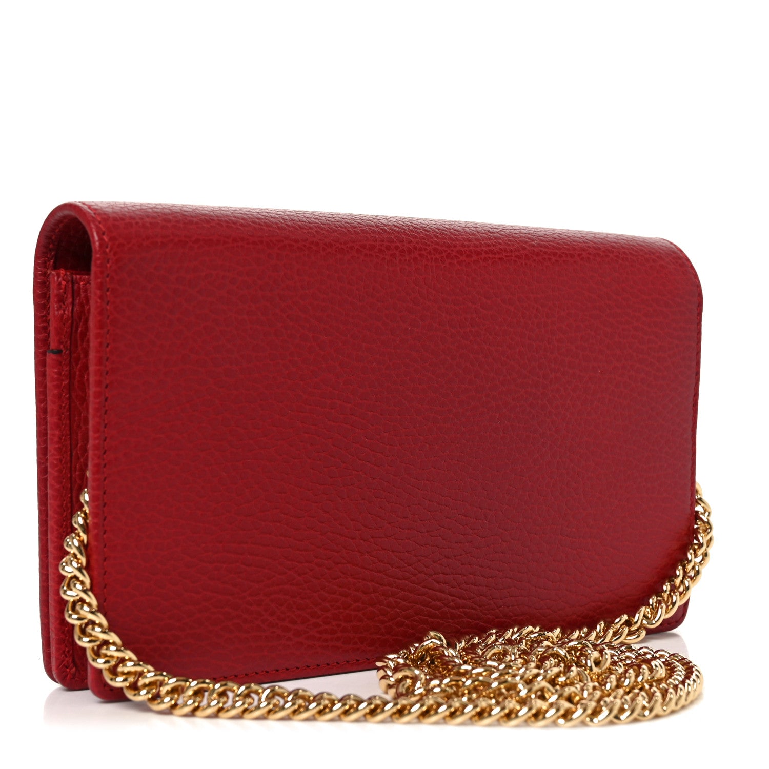 Gucci Dollar Calfskin Mini GG Marmont Chain Wallet Hibiscus Red 3 of 10