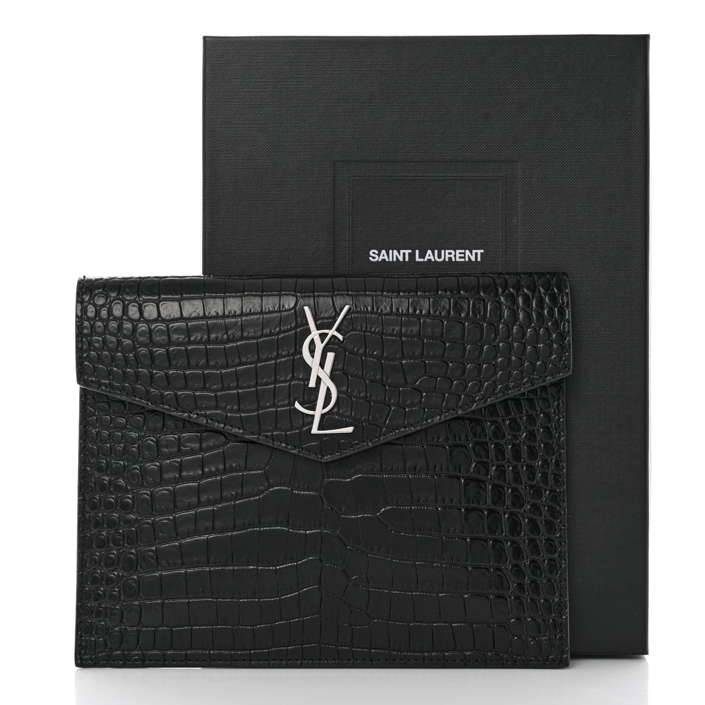 Calfskin Crocodile Embossed Monogram Uptown Baby Pouch Black