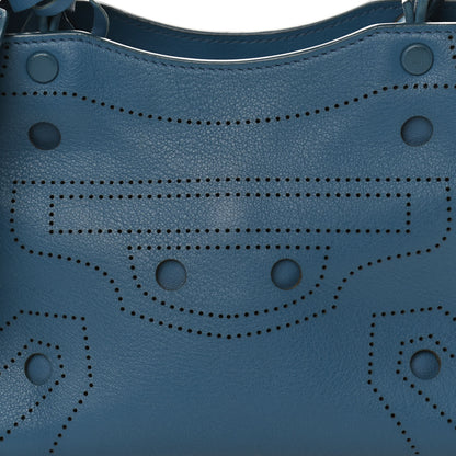 Balenciaga Veau Soyeux Perforated Blackout Hardware Mini City Bleu Canard 8 of 10