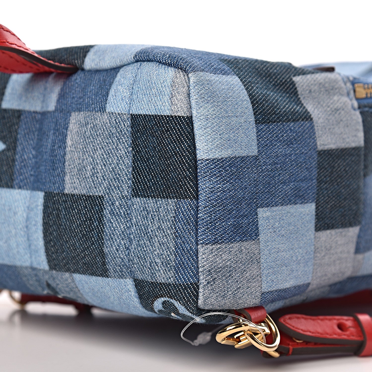 Louis Vuitton Denim Damier Monogram Patchwork Palm Springs Backpack Mini Blue Rouge 8 of 9