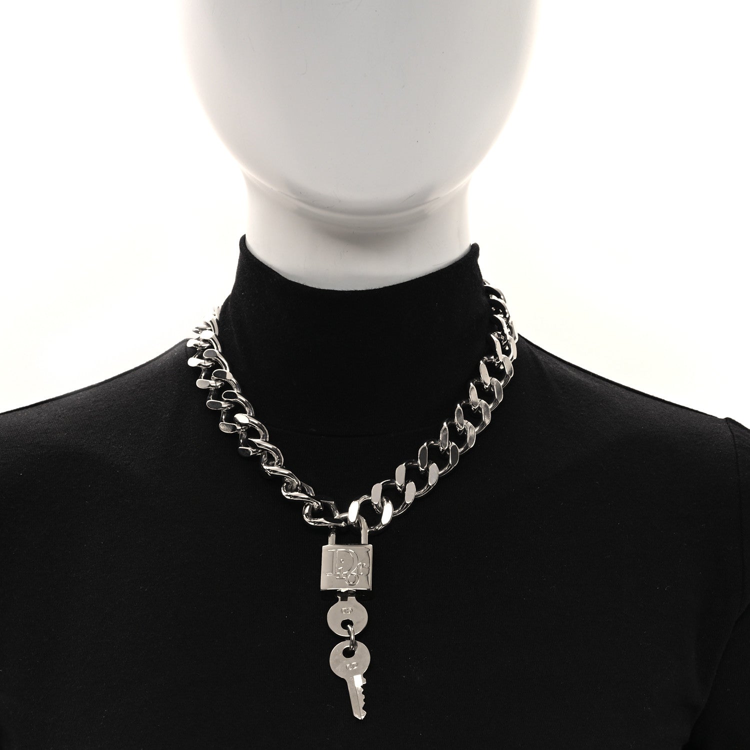Christian Dior Metal Lock and Key Short Necklace Silver 2 of 5
