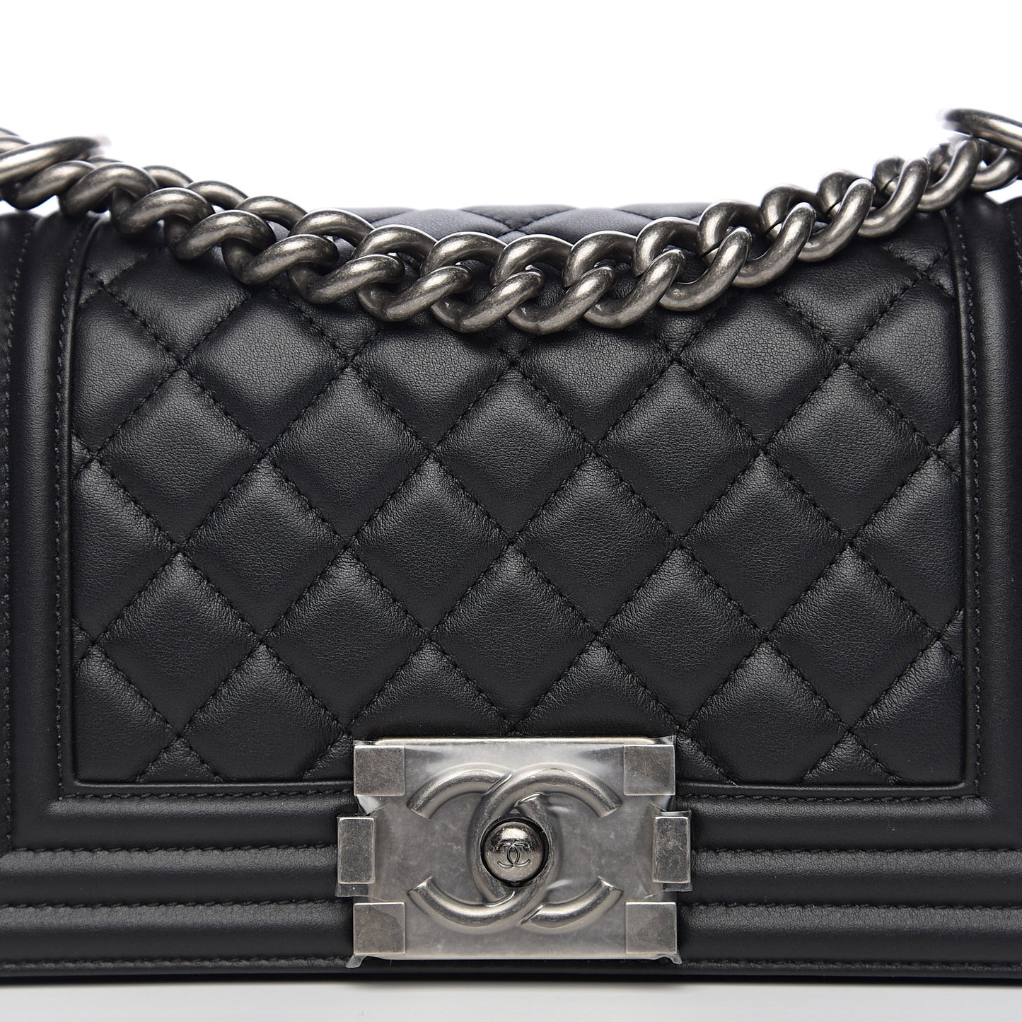 Calfskin Quilted Small Boy Flap Black