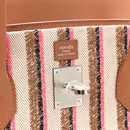 Hermes Toile Swift Broderie Shoulder Birkin Light 39 Gold Fauve Rose Pop Black 6 of 10