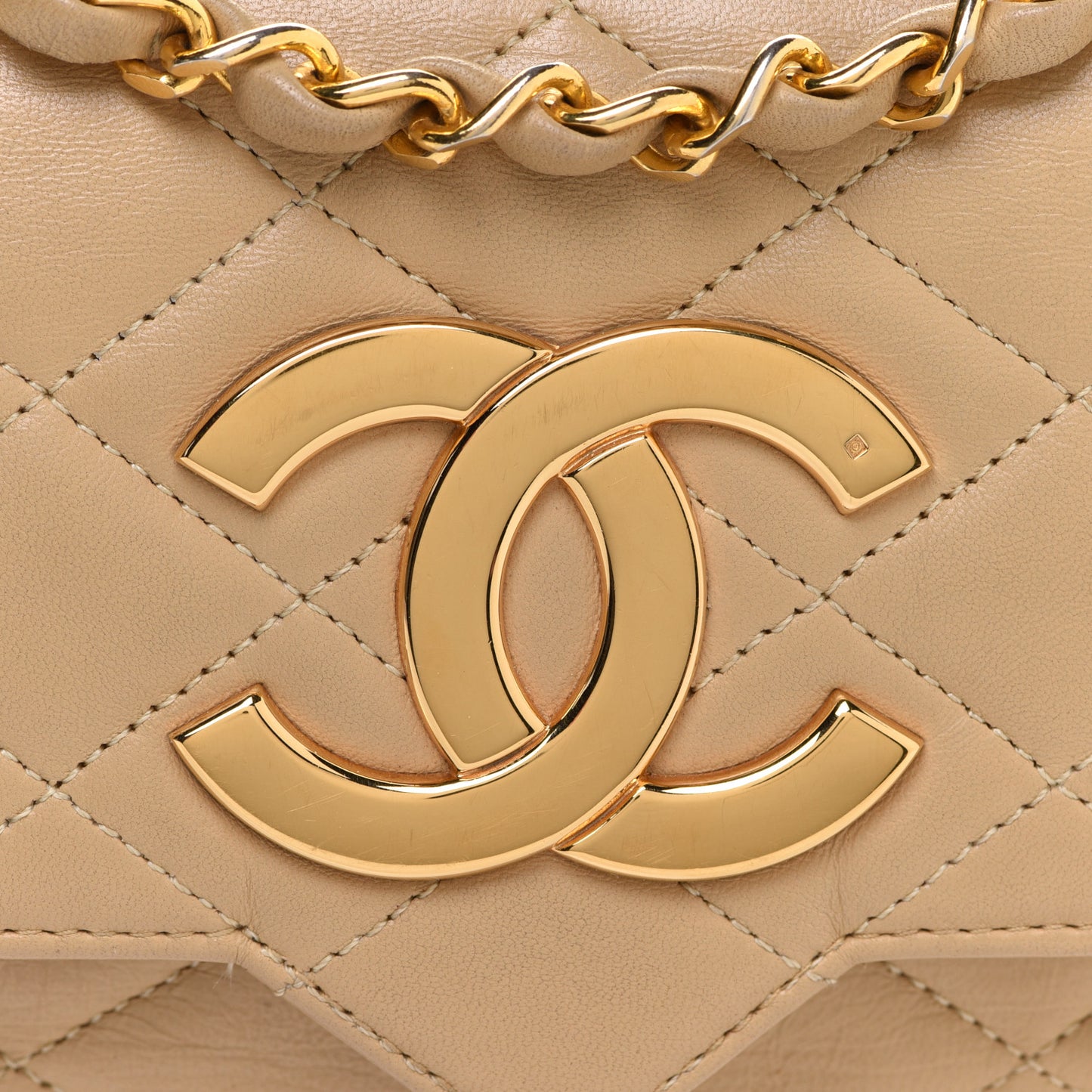 Lambskin Quilted Small Single Flap Beige