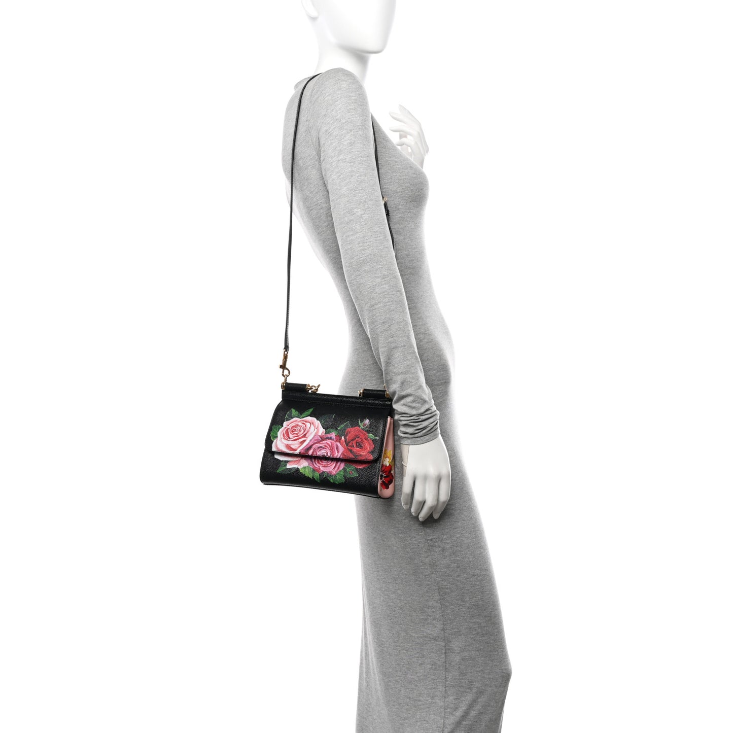 Dauphine Roses Print Small Miss Sicily Satchel Black