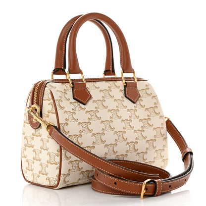 Celine Triomphe Canvas Calfskin Small Boston Bag White 3 of 11