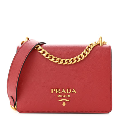 Prada Saffiano Chain Shoulder Bag Fuoco 1 of 11