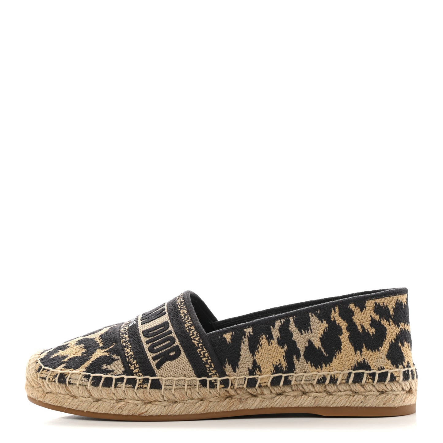 Cotton Embroidered Leopard Print Granville Espadrille 36 Natural