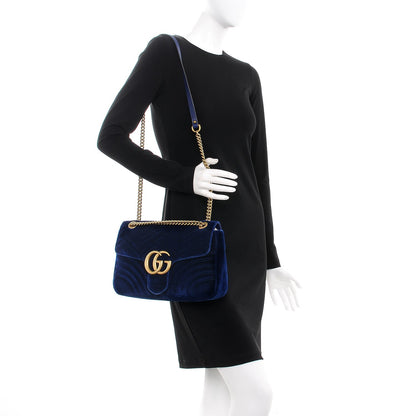 Gucci Velvet Matelasse Medium GG Marmont Shoulder Bag Cobalt Blue 2 of 7