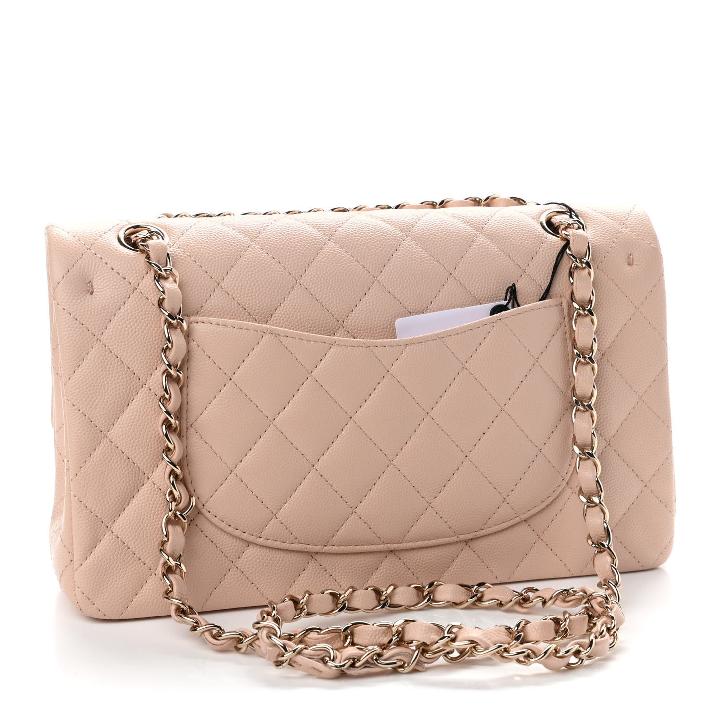 Caviar Quilted Medium Double Flap Light Beige
