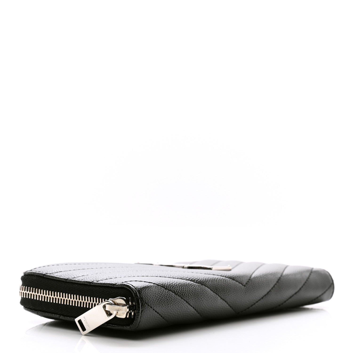 Saint Laurent Grain De Poudre Matelasse Chevron Monogram Zip Around Wallet Black 4 of 9