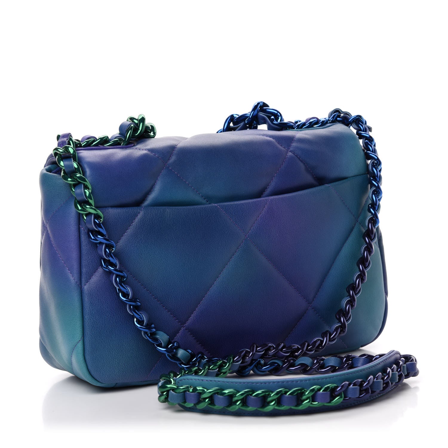 Chanel Tie Dye Calfskin Quilted Medium Chanel 19 Flap Blue Purple 3 of 10