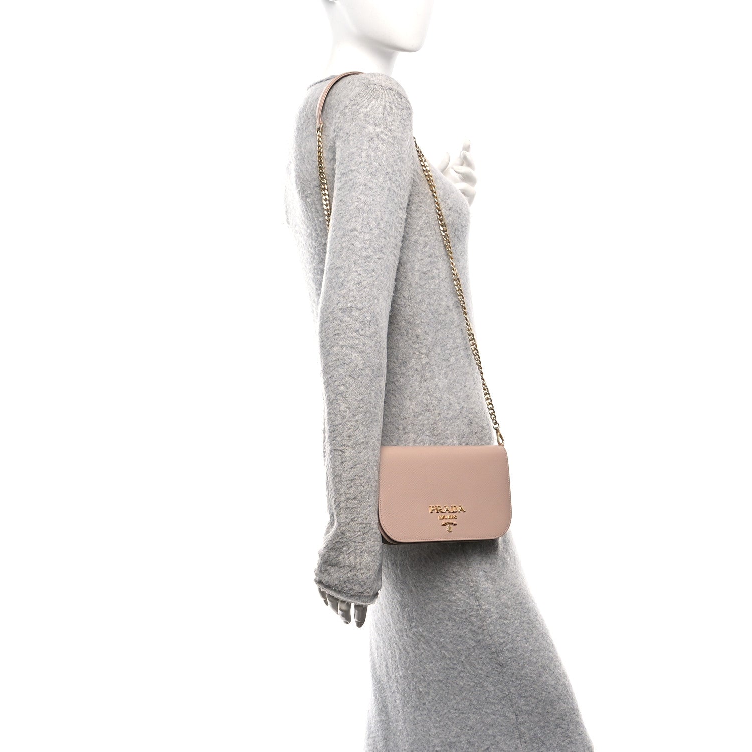 Prada Saffiano Bandoliera Chain Crossbody Bag Cammeo 2 of 15