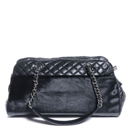 Chanel Aged Calfskin Pony Hair Quilted Miss Pony Bowler Black 1 of 8