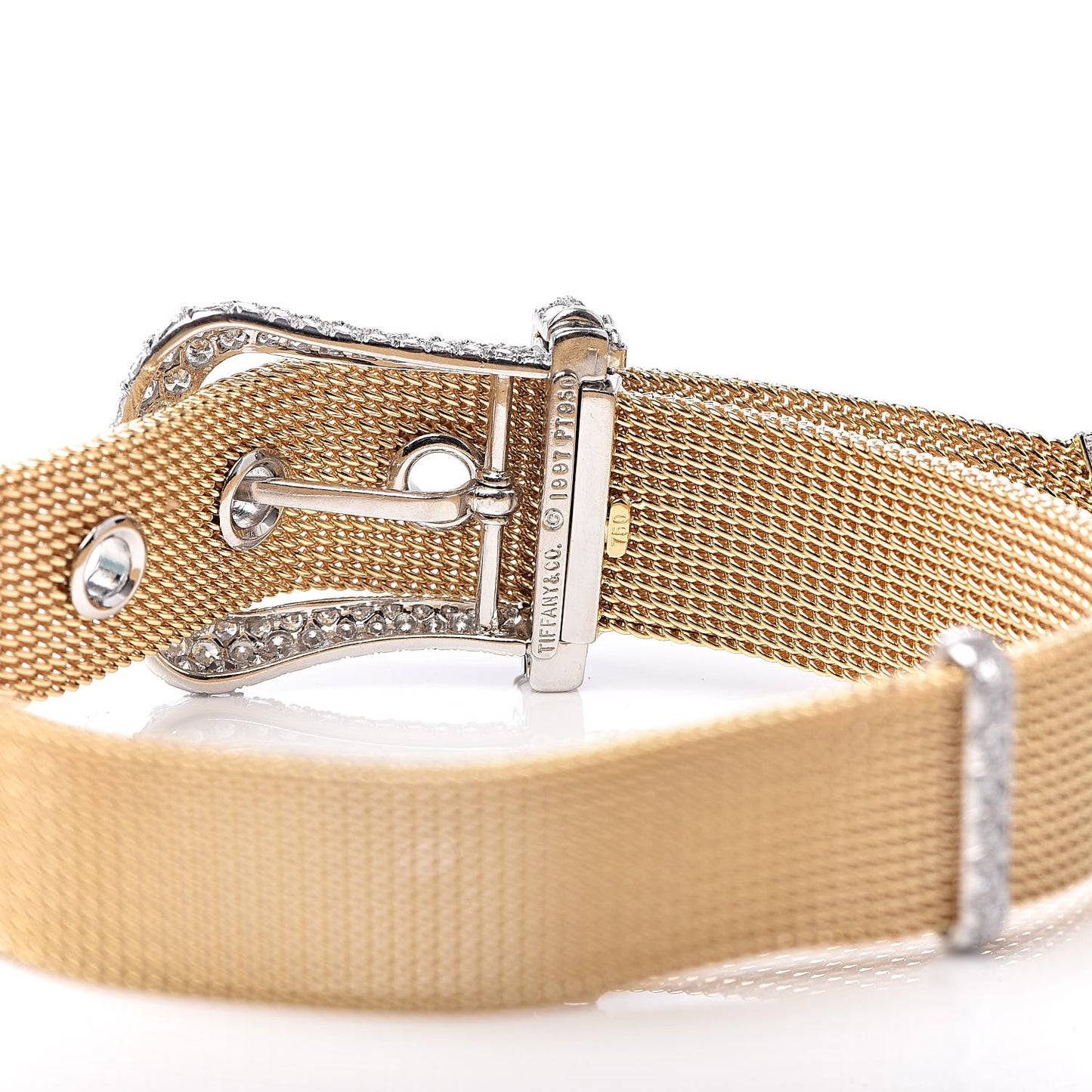 18K Yellow Gold Platinum Diamond Buckle Bracelet