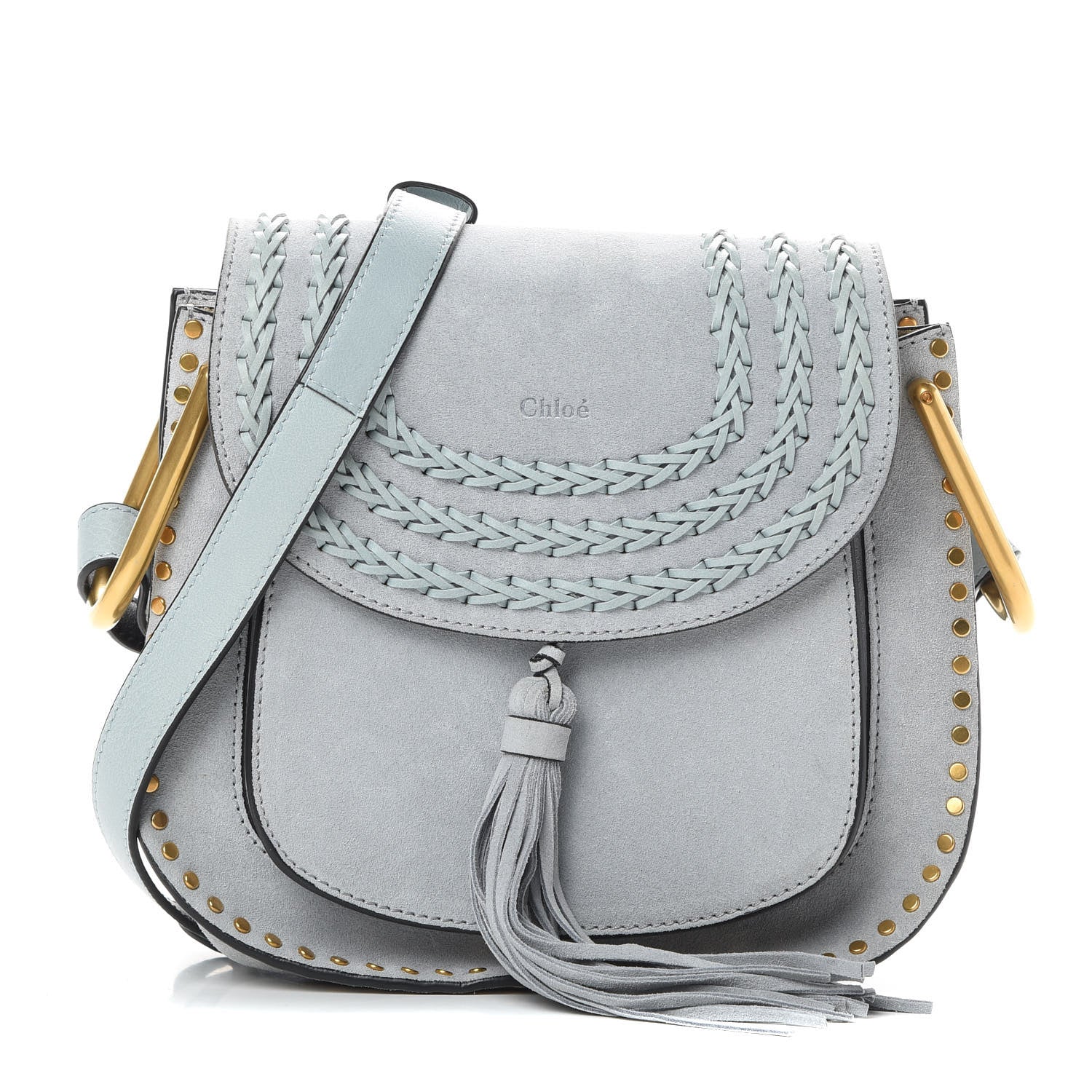 Chloe Suede Calfskin Braided Small Hudson Shoulder Bag Fresh Blue 1 of 12