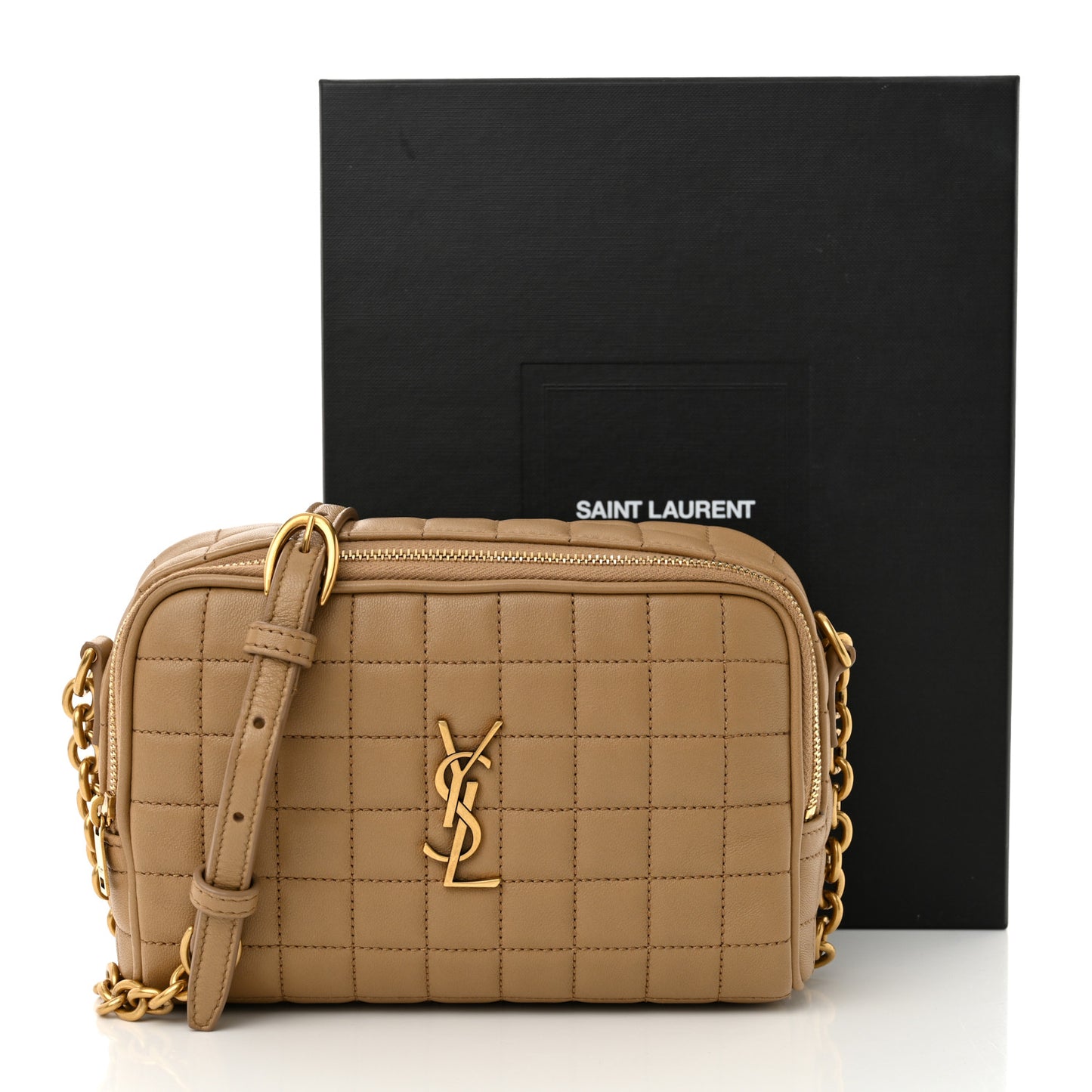 Lambskin Carre Quilted Cassandre Mini Camera Bag Natural Tan