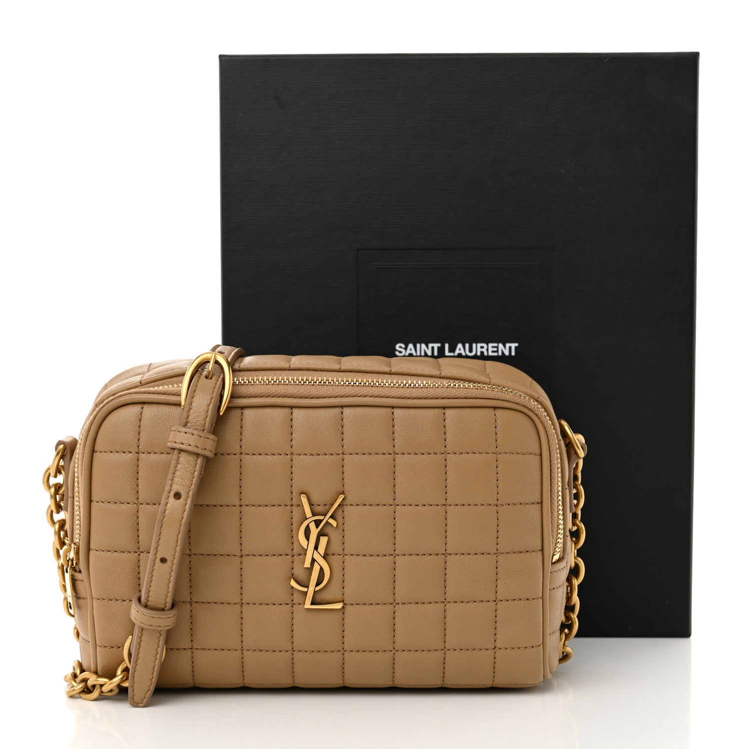 Saint Laurent Lambskin Carre Quilted Cassandre Mini Camera Bag Natural Tan 11 of 11