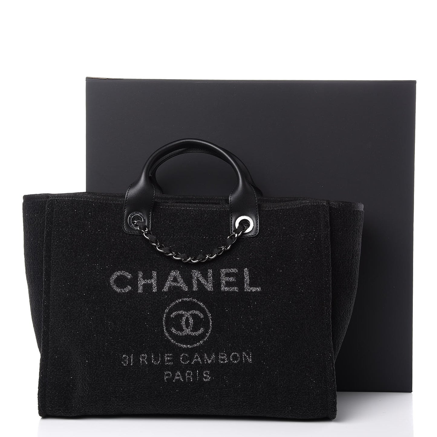 Lurex Boucle Medium Deauville Tote Black
