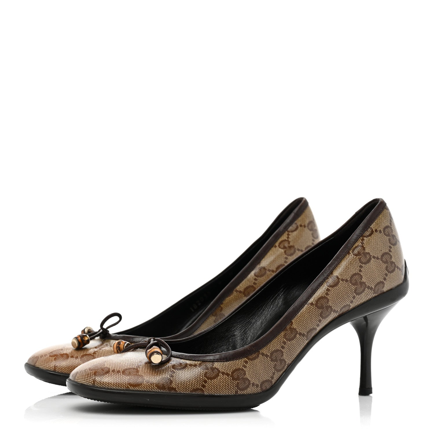 Gucci Crystal Monogram Bow Pumps 9 Beige Ebony Cocoa 3 of 10