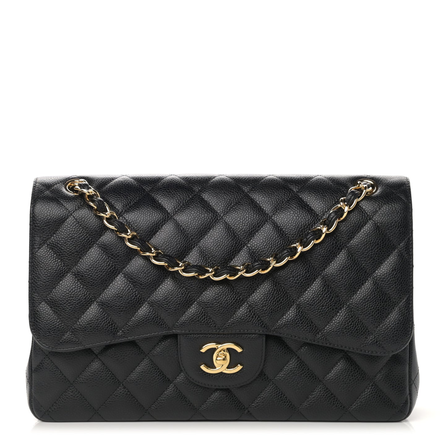 Caviar Quilted Jumbo Double Flap Black